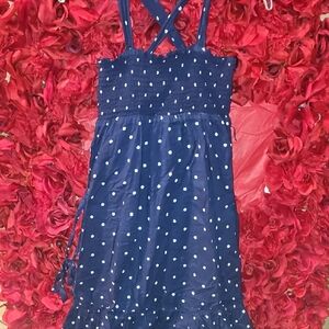 Old Navy Blue and White Smocked Polka Dot Halter Sundress Size Medium